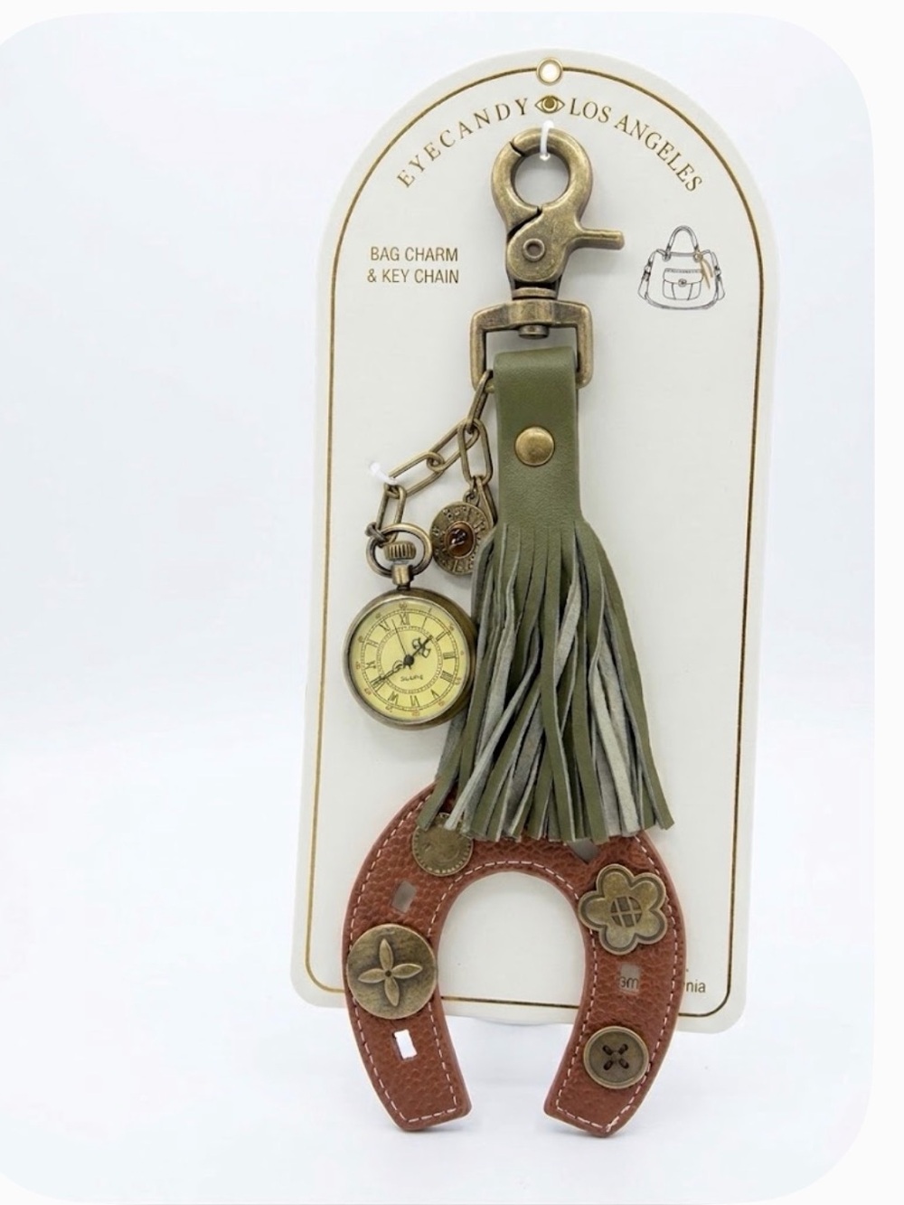 NWT ⚜️🤎⚜️ Eye Candy LA Horseshoe & Pocket Watch Keychain Bag Charm